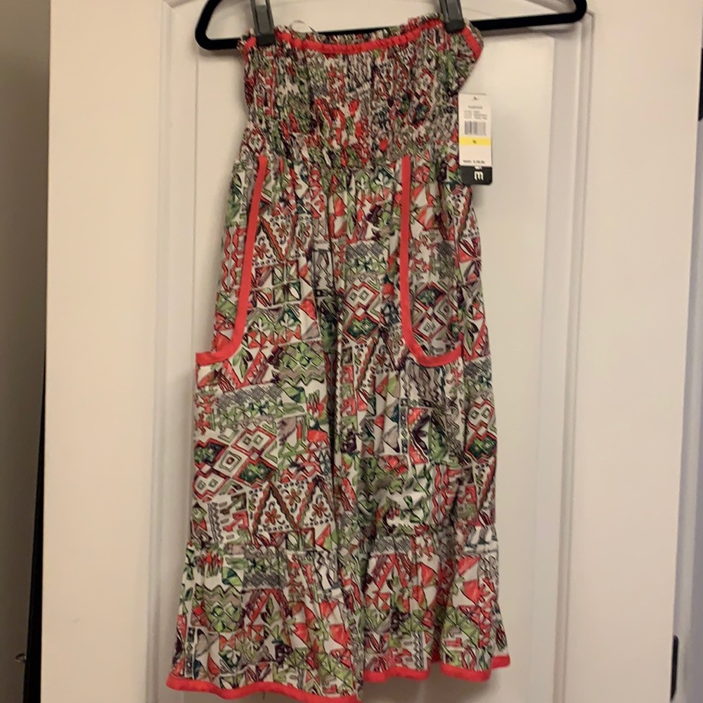 Rampage Strapless Maxi Dress in Coral, Green & White